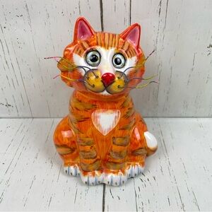 Bella Casa by Ganz V. Sumner Ceramic Cat With Wire Whiskers Coin Bank